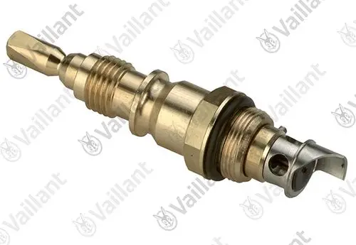 Vaillant Temperaturwähler mit gewindeeingang, metallischem Gehäuse und seitlichem Auslass. Geeignet für Heizungsanwendungen.